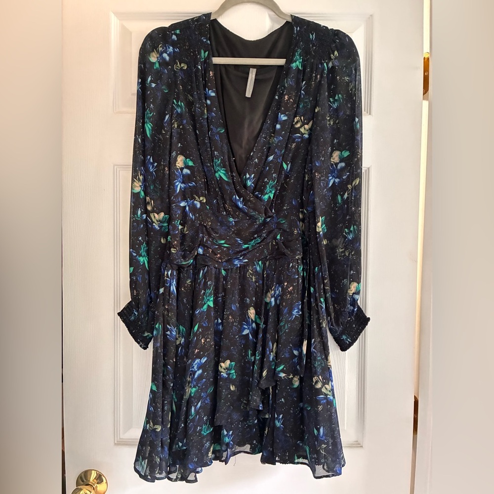 Anthropologie Black Dress with Blue Floral Pattern